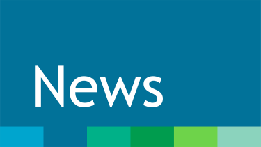 Blue graphic that says, News.