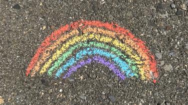 A chalk rainbow on asphalt