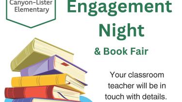 Text 'family engagement night & book fair, your classroom teacher will be in touch with details. October 14 & 15'